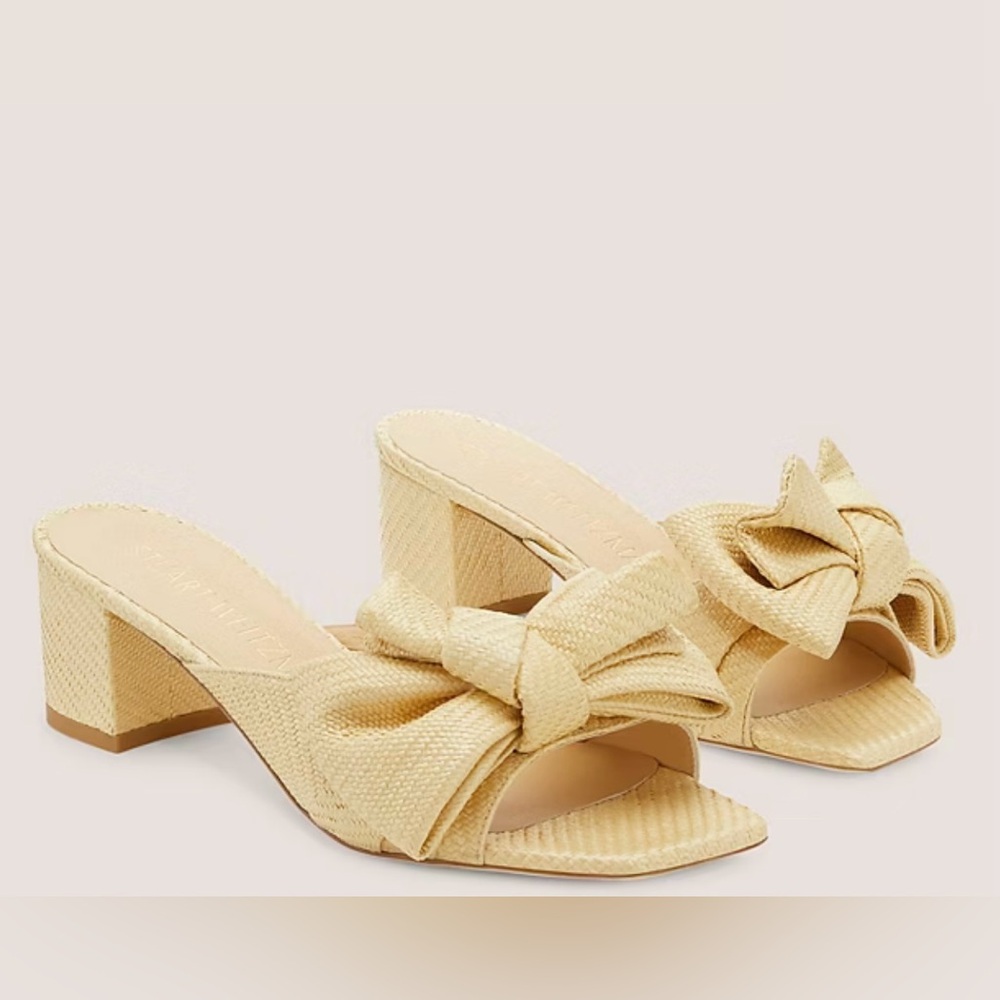 Stuart Weitzman Loveknot Slide Sandal, Wheat Raffia, Size 6.5, EUC